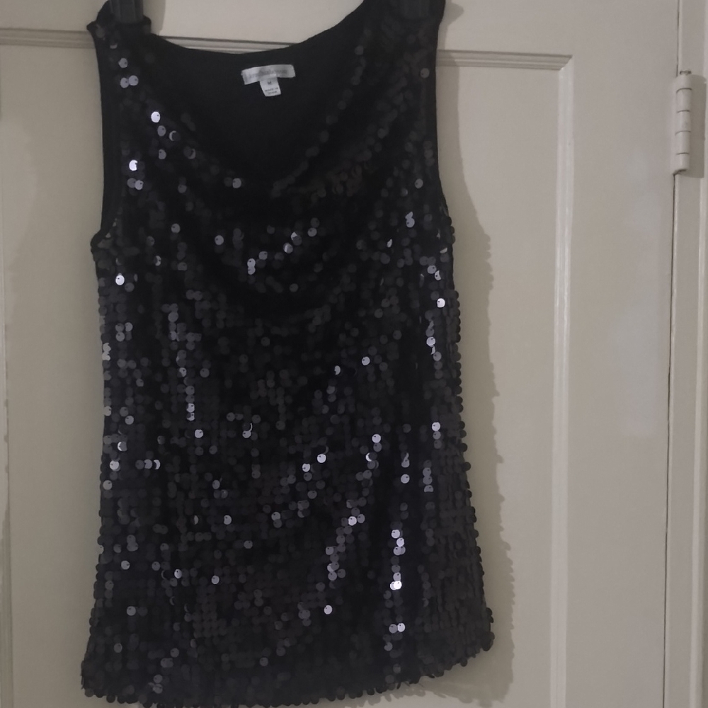 JohnPaulRichard Black Sequin Cowl Neck Tank